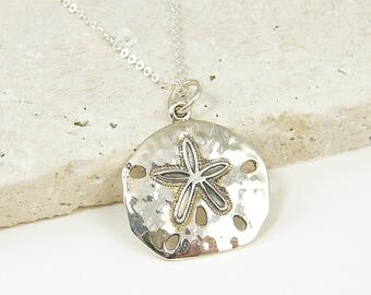 Sand Dollar Necklace, Sterling Silver, Sea Life Necklace, Sanddollar Necklace, Marine Life Necklace, Silver Nautical Necklace