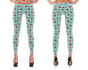Stretchy, Cozy, Polyester (spandex) Leggings (Stockings and Holly Berries) - (Adult)