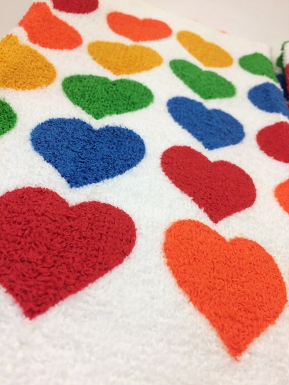80s rainbow hearts kitchen towel set bathroom hand towels