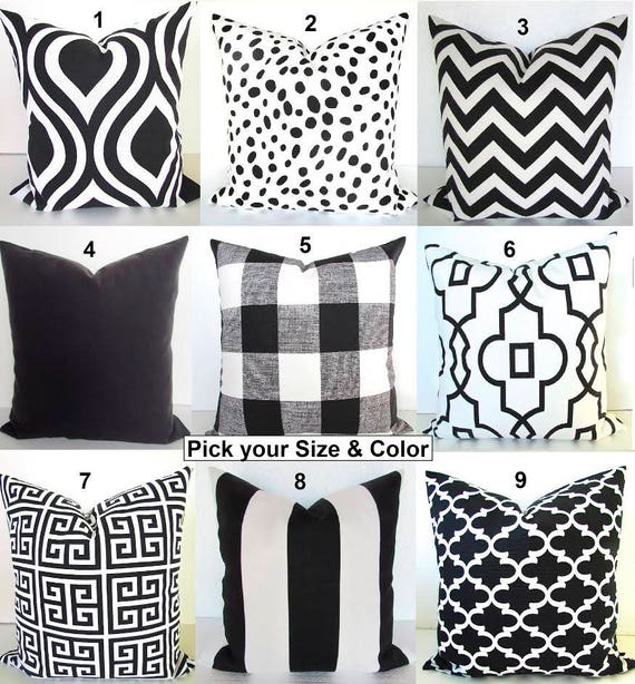 Items similar to BLACK Pillows Black Throw Pillow Covers Ikat Black Decorative Pillow Covers ...