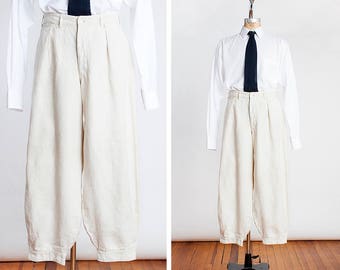 AUTHENTIC 1920s Ivory Linen Baggy Plus Fours Knickers // Golf // Sporting Breeches // Great Gatsby // Art Deco
