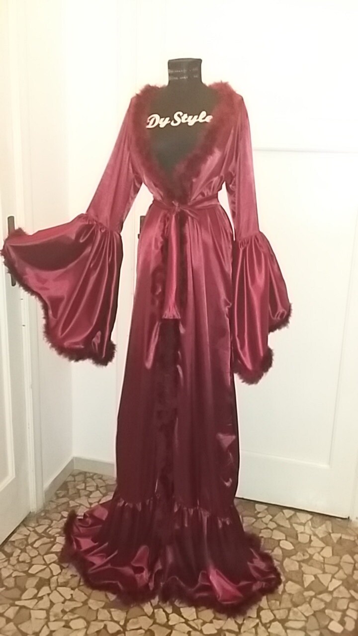 satin marabou robe