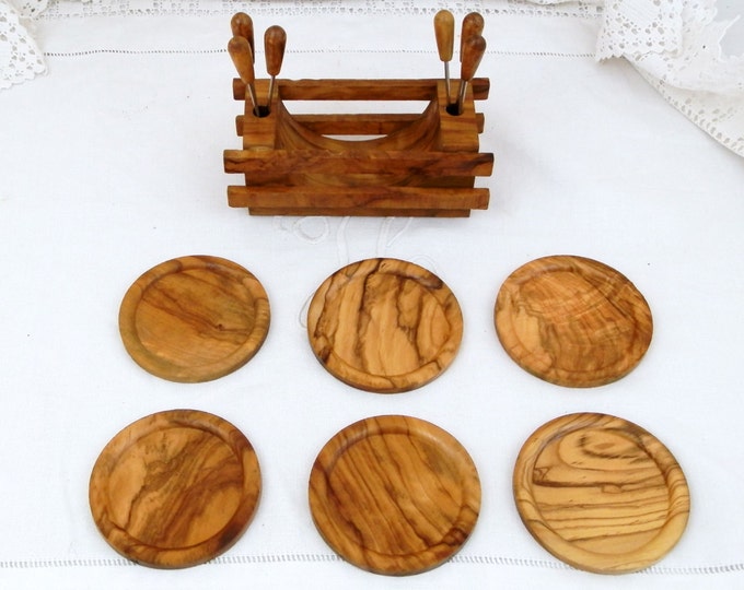 Vintage Set of French Olive Wood Mid Century Snail Forks, Holder and Plates, French Cuisine, Retro France, French Kitchenware, Cocktail Vintage Set of French Olive Wood Mid Century Snail Forks, Holder and Plates, French Cuisine, Retro France, French Kitchenware, Cocktail