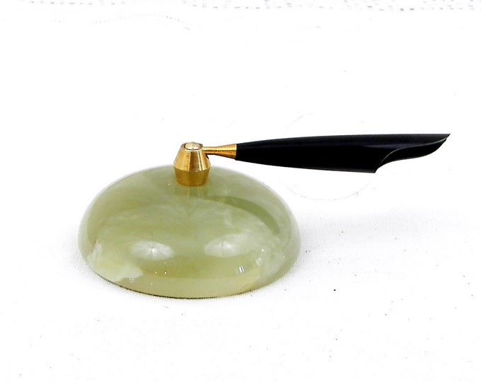 Vintage Mid Century Carved Veined Green Marble Onyx Agate Pen Holder, Paperweight Desk, Office, Retro, Home,Interior, Mid Century Modern