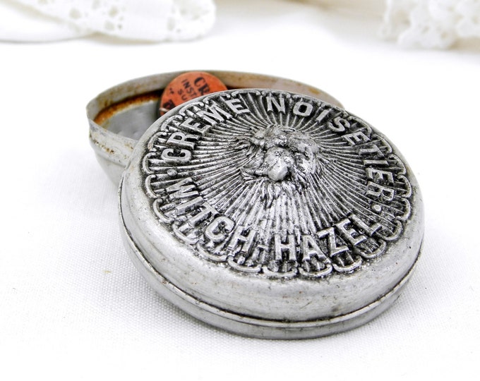 Antique French "Creme Noisetier" Witch-Hazel Cream Embossed Metal Tin by Brisson Paris, French Country Apothecary Decor, Retro Brocante Antique French "Creme Noisetier" Witch-Hazel Cream Embossed Metal Tin by Brisson Paris, French Country Apothecary Decor, Retro Brocante