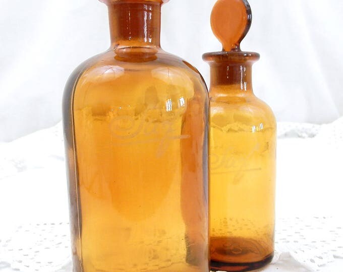 2 Antique French Amber Glass Medicine Apothecary Bottle with Glass Stopper, French Country Decor, Chemist, Decor, Retro, Parisian, Home 2 Antique French Amber Glass Medicine Apothecary Bottle with Glass Stopper, French Country Decor, Chemist, Decor, Retro, Parisian, Home