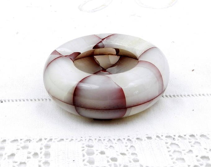 Small Vintage Carved Pale Onyx Marble Agate Stone Ashtray, Mosaic Stone, Retro, Man Cave, Semi Precious, Tobacciana, Smoking, Collection,