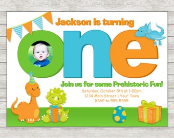 Dinosaur 1st Birthday Invitation Boy Dinosaur Invite - Printable File or Printed Invites