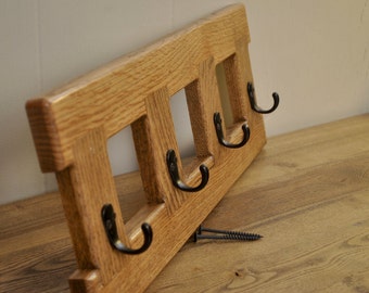 Red Oak wall-mount coat rack, with special walnut stain