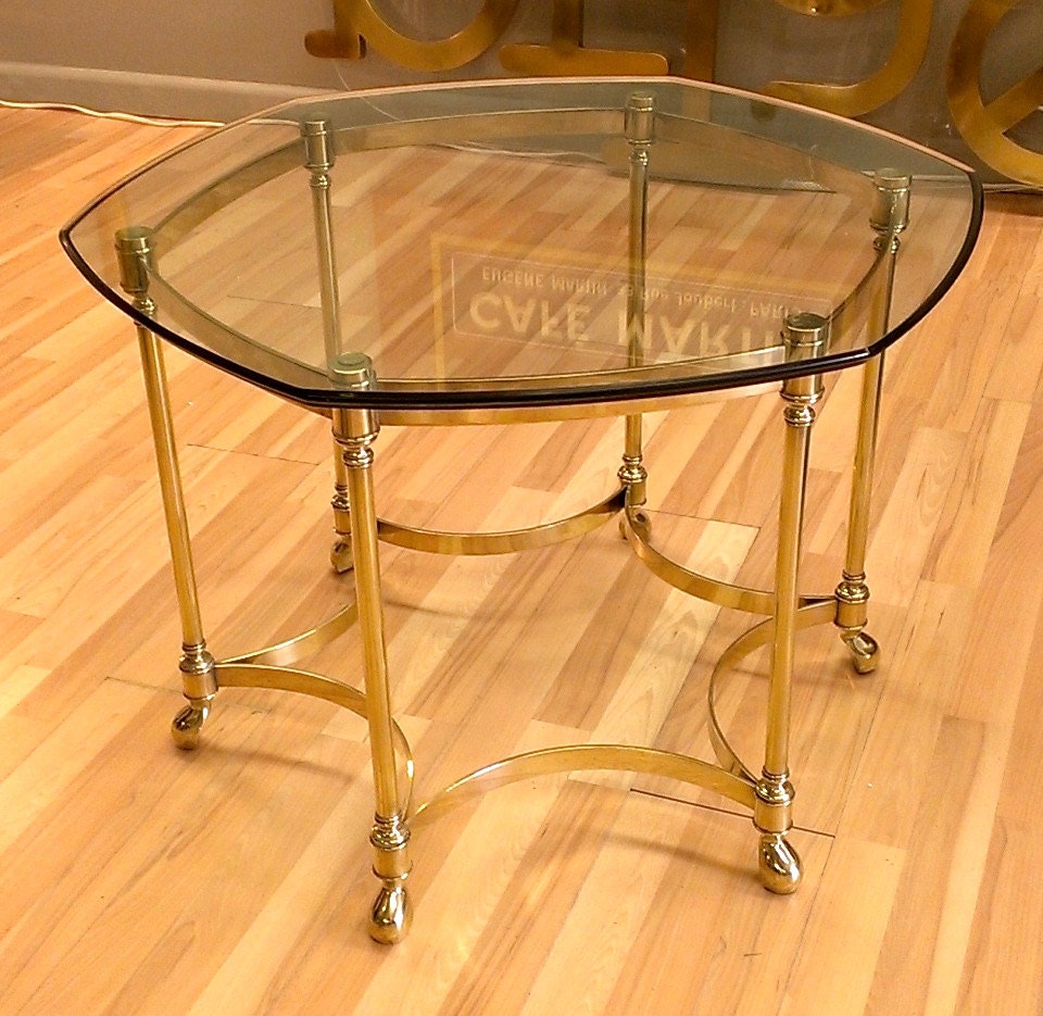 Vintage Solid brass side table glass top