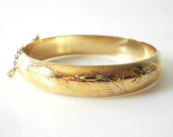 Vintage Vermeil Sterling Silver Hinged Bracelet With Safety Chain