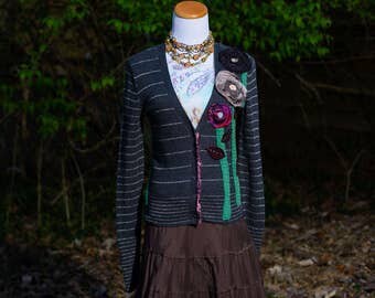 Boho Clothing, Upcycled Clothing, Sweater for Women, Bohemian Altered Couture, Altered Clothing, Refashioned Clothing, Size XS - Small