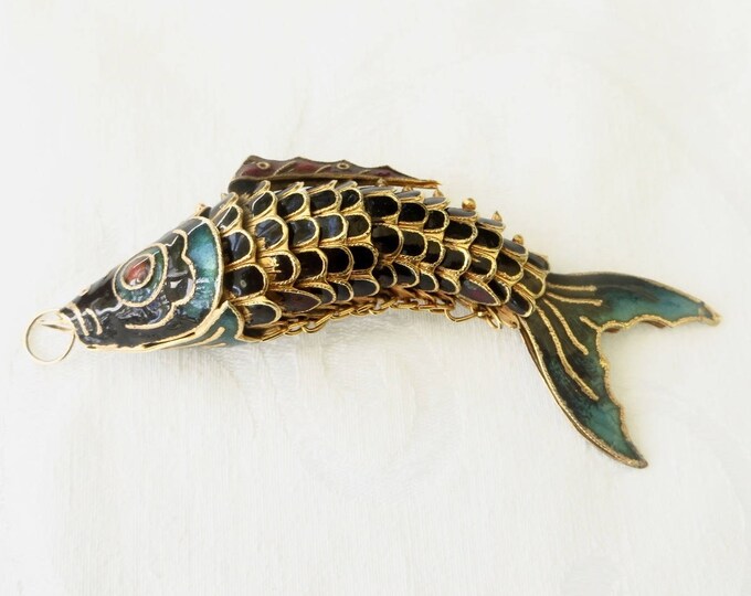 Cloisonne Fish Pendant, Chinese Export, Reticulated Enamel Fish Pendant, Vintage Chinese Jewelry