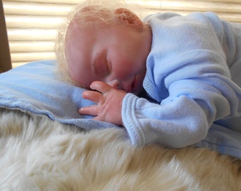 Reborn Baby Boy, Preemie, 16 Inches, Newborn, Natural Curly Mohair, Fake Baby, Realistic, Lifelike, Magnetic Paci, by Babies4U Nursery
