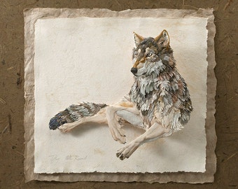 Wolf Repose - Original Paper Sculpture by artist Tiffany Miller Russell