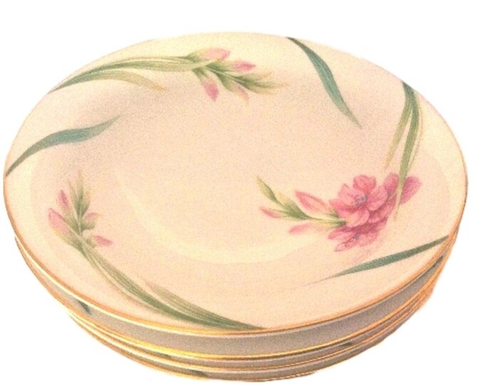 Vintage Noritake RC Nippon Toki Kaisha Porcelain Coupe Soup Bowls Pattern Name Karen - Soup Bowl Pink Flowers Gold Rim Set of 4