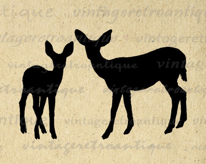 Printable Deer Graphic Deer Silhouettes Digital Image Download Antique Animal Artwork Digital Vintage Clip Art Jpg Png Eps HQ 300dpi No.2115