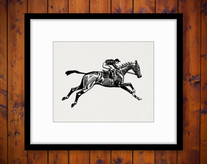 Printable Image Horse and Jockey Graphic Horse Riding Digital Image Download Antique Equestrian Rider Clip Art Jpg Png Eps HQ 300dpi No.2013