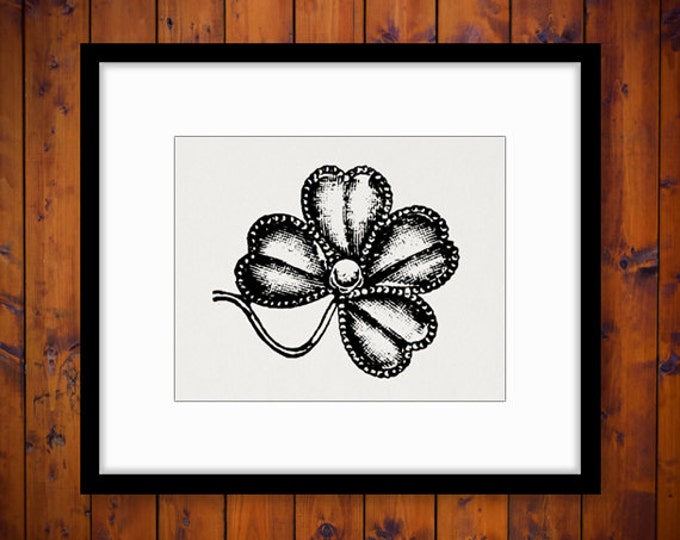 Digital Lucky Four Leaf Clover Graphic Image Illustration Printable Download Antique Clip Art Jpg Png Eps HQ 300dpi No.1404