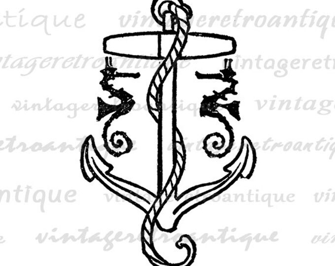 Digital Ship's Anchor Printable Graphic Ocean Sea Seahorses Image Download Vintage Clip Art Jpg Png Eps HQ 300dpi No.3569