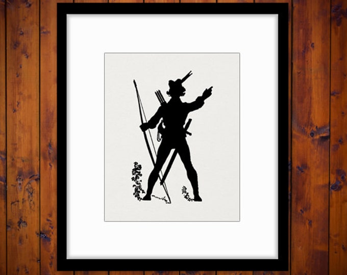 Robinhood Silhouette Digital Image Download Bow Arrow Archer Printable Graphic Jpg Png Eps HQ 300dpi No.3710