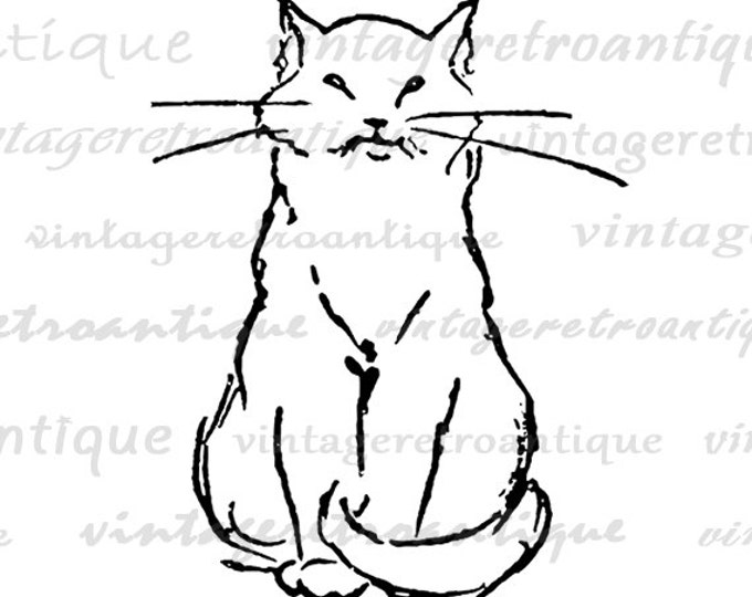 Printable Image Cat Graphic Kitten Digital Illustration Download Antique Clip Art Jpg Png Eps HQ 300dpi No.1795