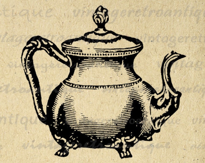 Printable Image Teapot Digital Tea Pot Illustration Graphic Download Vintage Clip Art for Transfers Printing etc HQ 300dpi No.1528