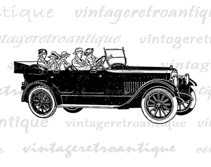 Antique Studebaker Car with Passengers Digital Graphic Image Vintage Car Download Printable Artwork Clip Art Jpg Png HQ 300dpi No.3467