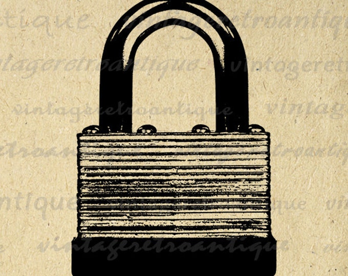 Padlock Printable Graphic Download Lock Digital Image Illustration Vintage Clip Art Jpg Png Eps HQ 300dpi No.2046