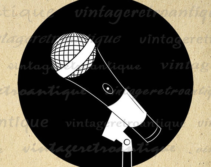 Digital Printable Microphone Image Music Symbol Graphic Download Vintage Clip Art Jpg Png Eps HQ 300dpi No.1964