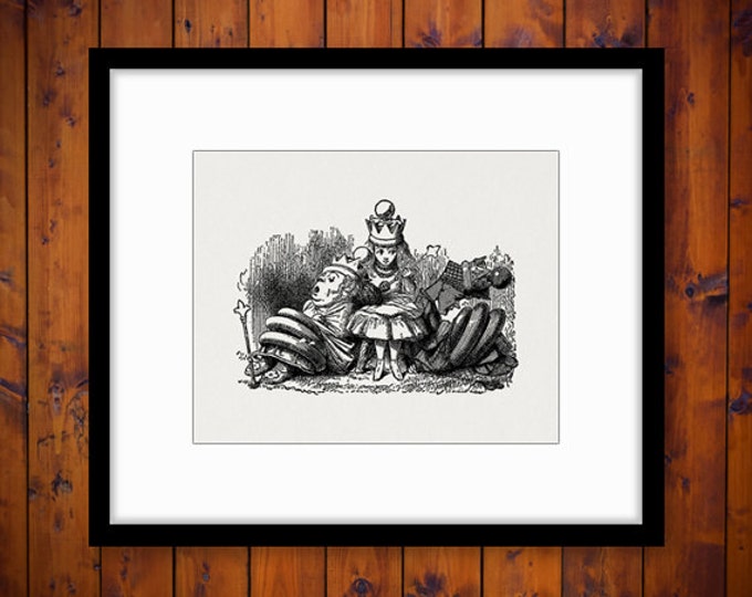 Printable Image Alice with the Sleeping Queens Download Alice in Wonderland Digital Graphic Vintage Clip Art Jpg Png HQ 300dpi No.1123