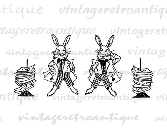 Riddle Rabbits Printable Image Graphic Bunny Cartoon Download Digital Vintage Clip Art Jpg Png Eps HQ 300dpi No.3488