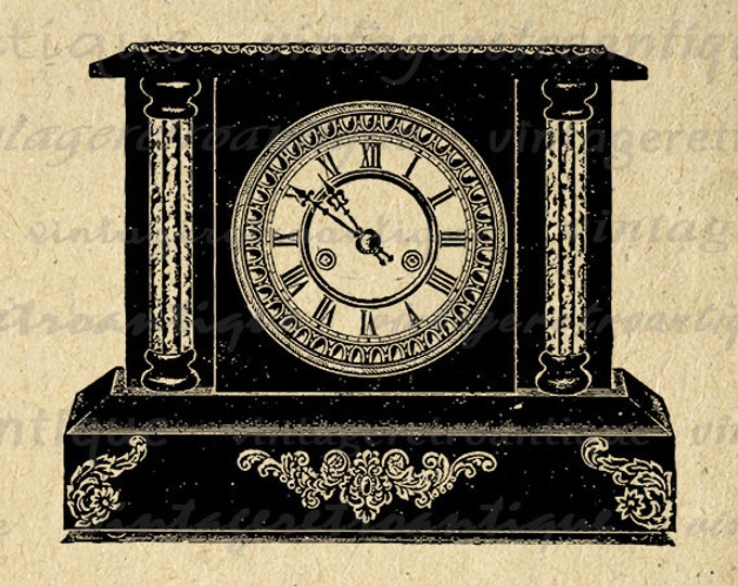 Digital Antique Clock Printable Image Illustration Download Graphic Vintage Clip Art Jpg Png Eps 18x18 HQ 300dpi No.1438