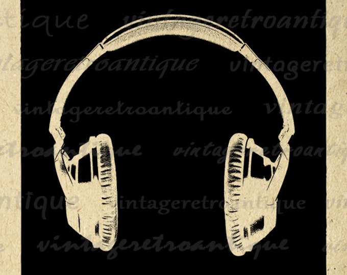 Digital Printable Headphones Download Music Illustration Graphic Image Vintage Clip Art Jpg Png Eps HQ 300dpi No.3396