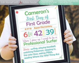 CLASSIC Editable First Day of School White Sign | Instant Download Printable Digital PDF | Kindergarten, Preschool | 8x10 16x20 Reusable!