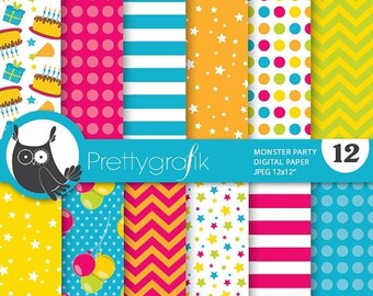 80% OFF SALE Monster birthday party digital paper, commercial use, scrapbook papers, background - PS682