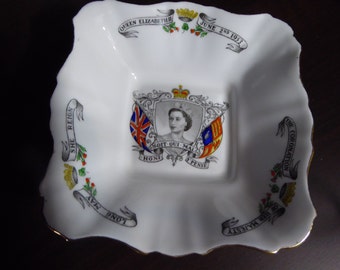 Vintage Royal Stafford Bone China Trinket/Pin Dish Coronation Queen Elizabeth II 1953