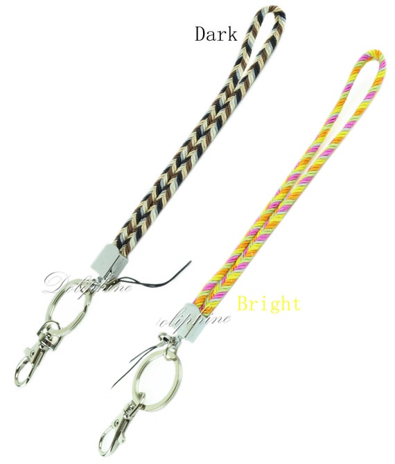 Braided Rainbow chevron Wristlet Keychain with Keyring and Lobster Hook