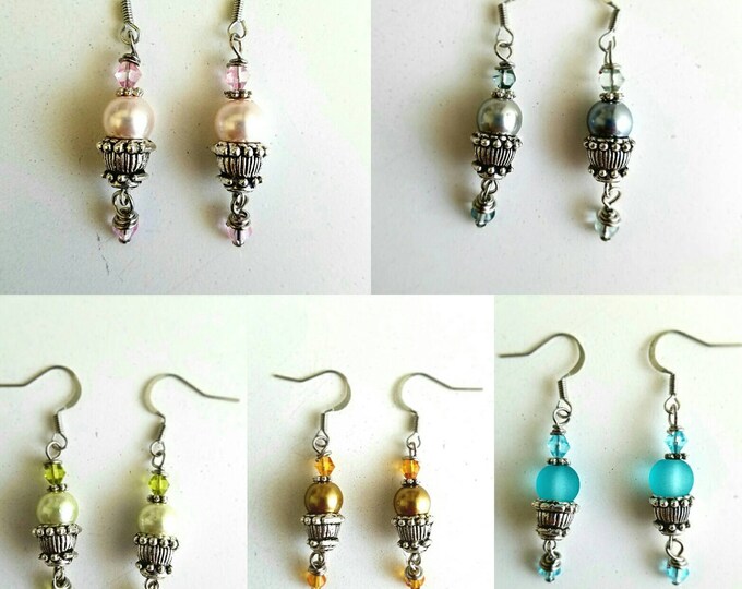 Custom Silver Diamond Pearl Dangle Earrings