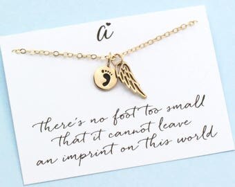 In Memory of a Child . Gold Angel Wing . Baby Footprint . Infant Loss . Memorial Charm . 14k Gold Filled . ALSO IN SILVER