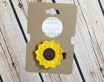Sunflower hair clip, sunflower feltie, simple clips, toddler hair clips, sunflowers, summer, spring