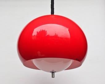 Adjustable Atomic Ceiling Light - Red and White Space Age Ceiling Lamp Pendant Lamp / 70's / Meblo Guzzini