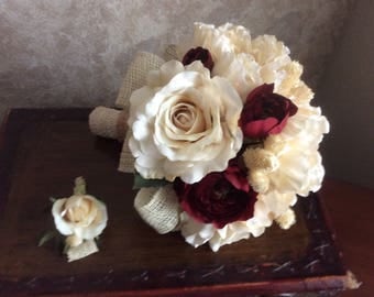 Bridal bouquet in ivory and burgundy