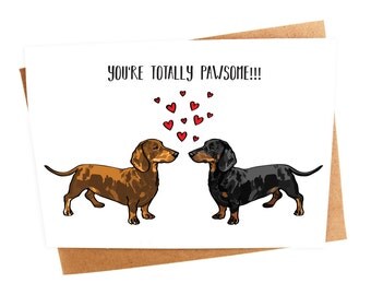 Dachshund Sausage Wiener Dog Illustration Couples Love Card | Birthday Card | Anniversary Card | Hand drawn | Animal Pun Cute Card | Quirky