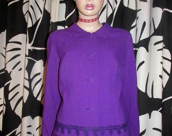 Vintage crepe jacket.Vintage purple jacket with hem embellishment.