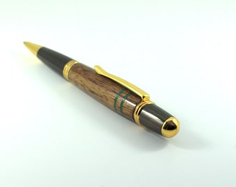 Handcrafted Wood Pen, Ballpoint Twist Pen With Walnut Body & Malachite Inlays, Handmade Wooden Pens Personalized To Order