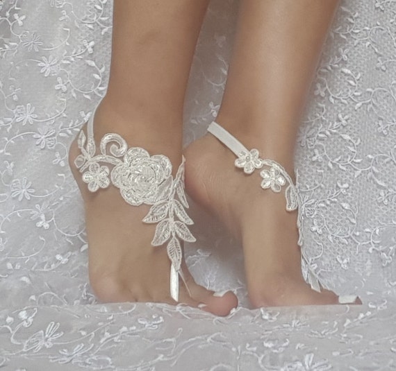 Wedding sandals Free ship ivory beaded Beach bridal shoe wedding accessory barefoot sandals shoes prom party bangle beach anklets bridal