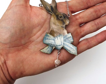 Rabbit necklace, vintage necklace, hare necklace, rabbit jewelry, hare jewelry, necklace, rabbit