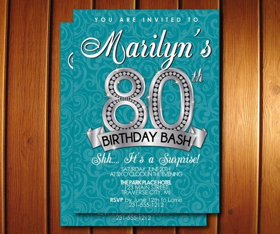 80th Birthday Invitation - Adult Birthday Party Invitation - Diamond Milestone Il_570xn