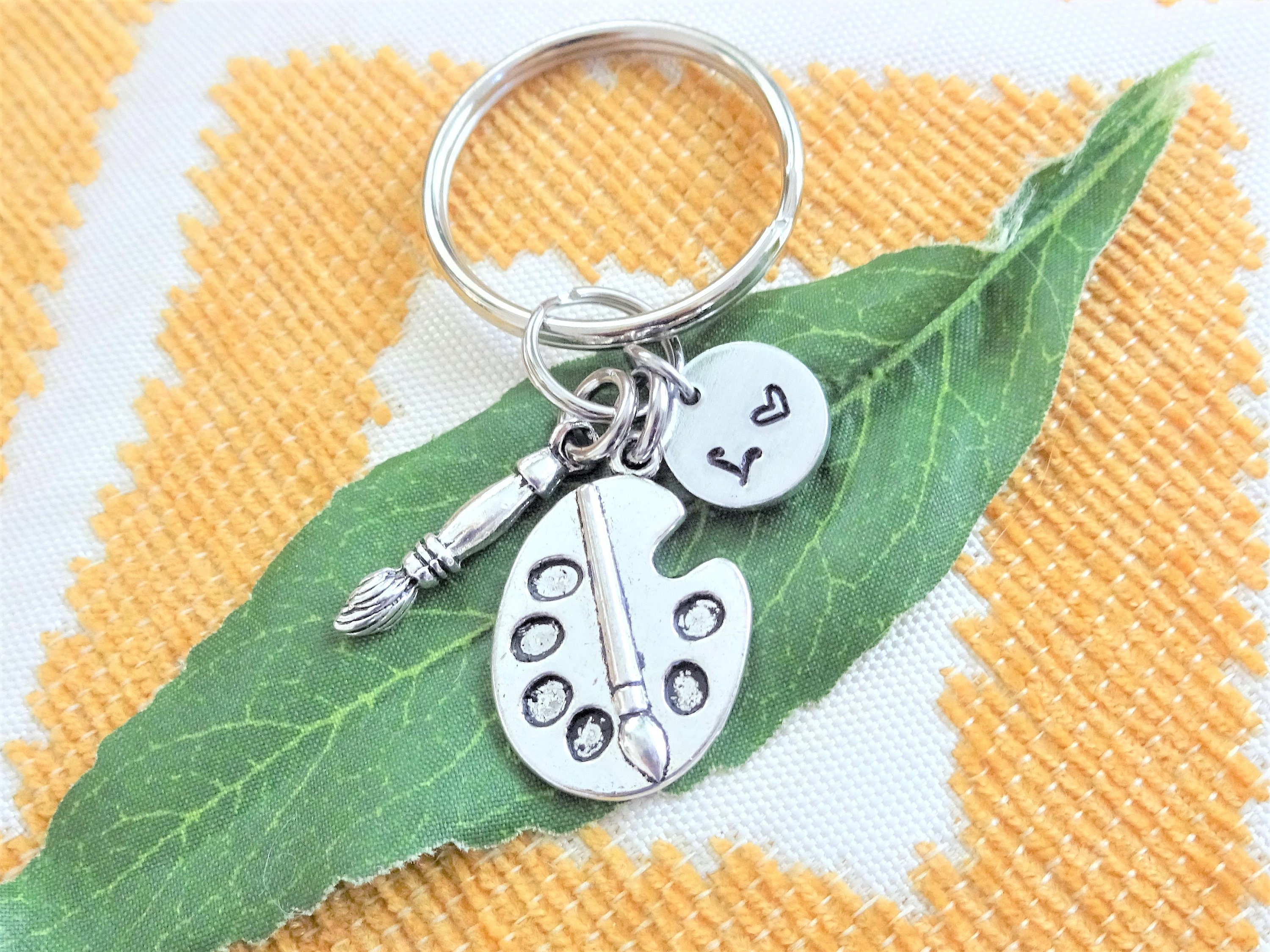 ART PALETTE KEYCHAIN artist paint palette with initial